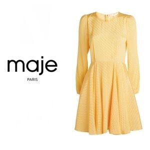 Maje Paris yellow jacquard textured yellow satin skater dress EU 36